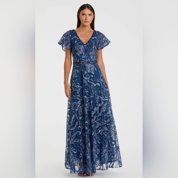 Mac Duggal Embellished Illusion Butterfly Sleeve A-Line Gown SZ 16 NWT - Picture 2 of 15